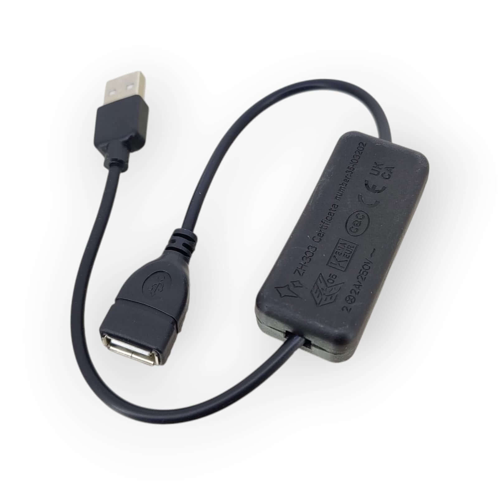USB 2.0 extension cable with on/off switch, approximately 36CM long, ideal for easy control of USB devices.