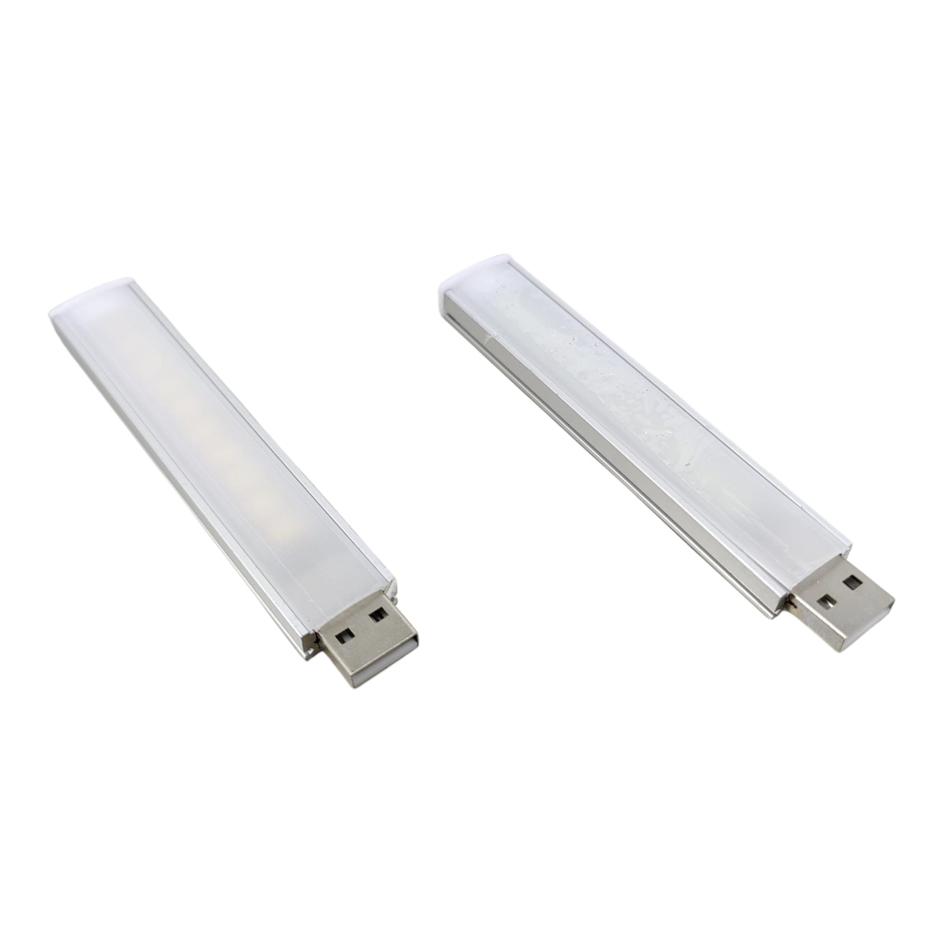 Front view of 10-LED USB light stick showing aluminum casing and frosted cover.