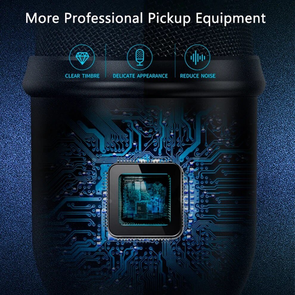 Close-up of the USB condenser microphone's internal circuitry, symbolizing its professional pickup equipment, clear timbre, delicate appearance, and noise reduction capabilities.