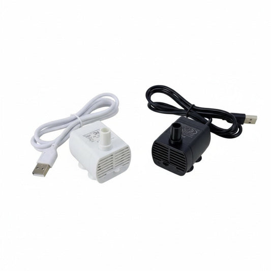 USB mini submersible water pump with 1.5m USB cable in white for small aquariums and pet fountains.