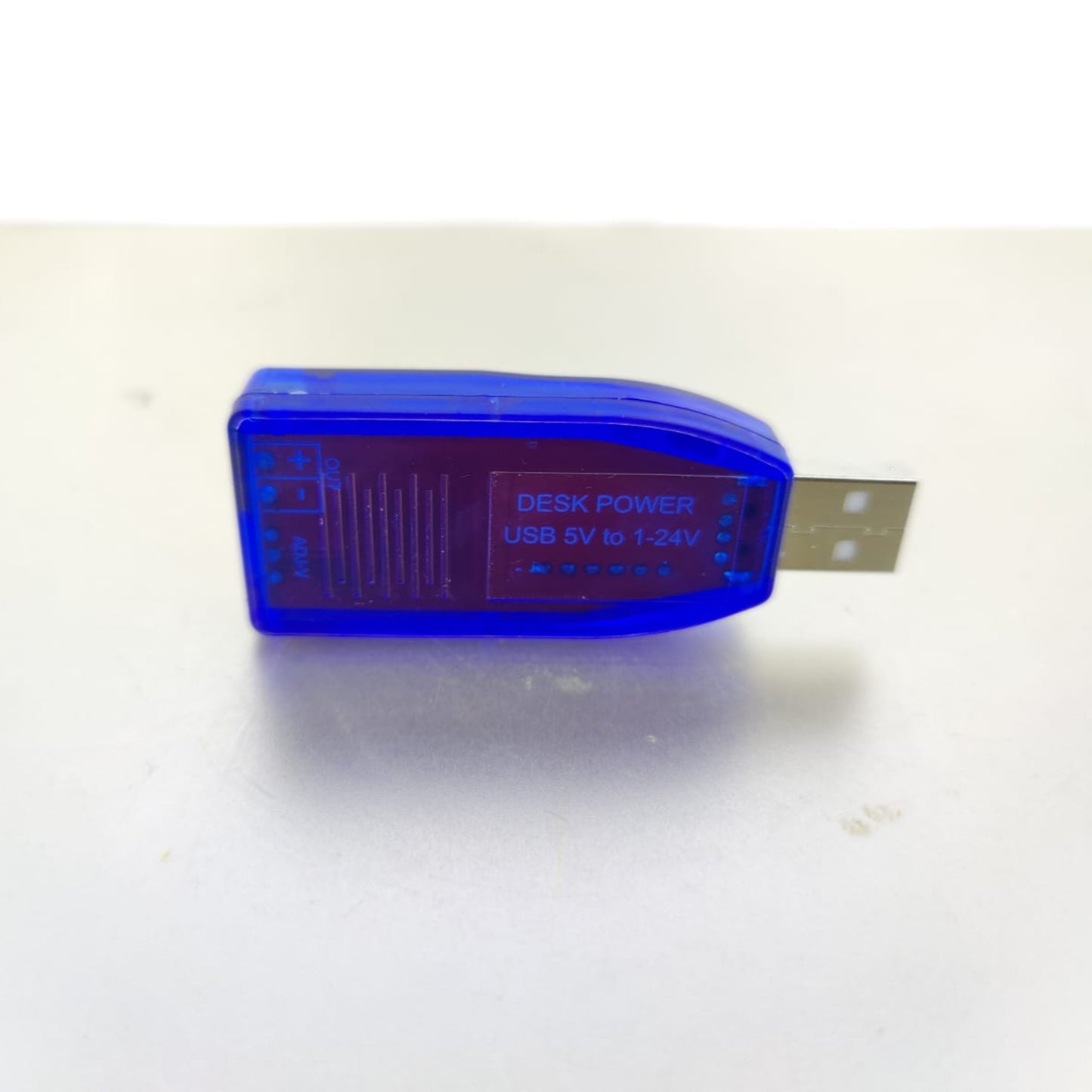 USB 5V to 1-24V adjustable step up module with LED display for voltage regulation.