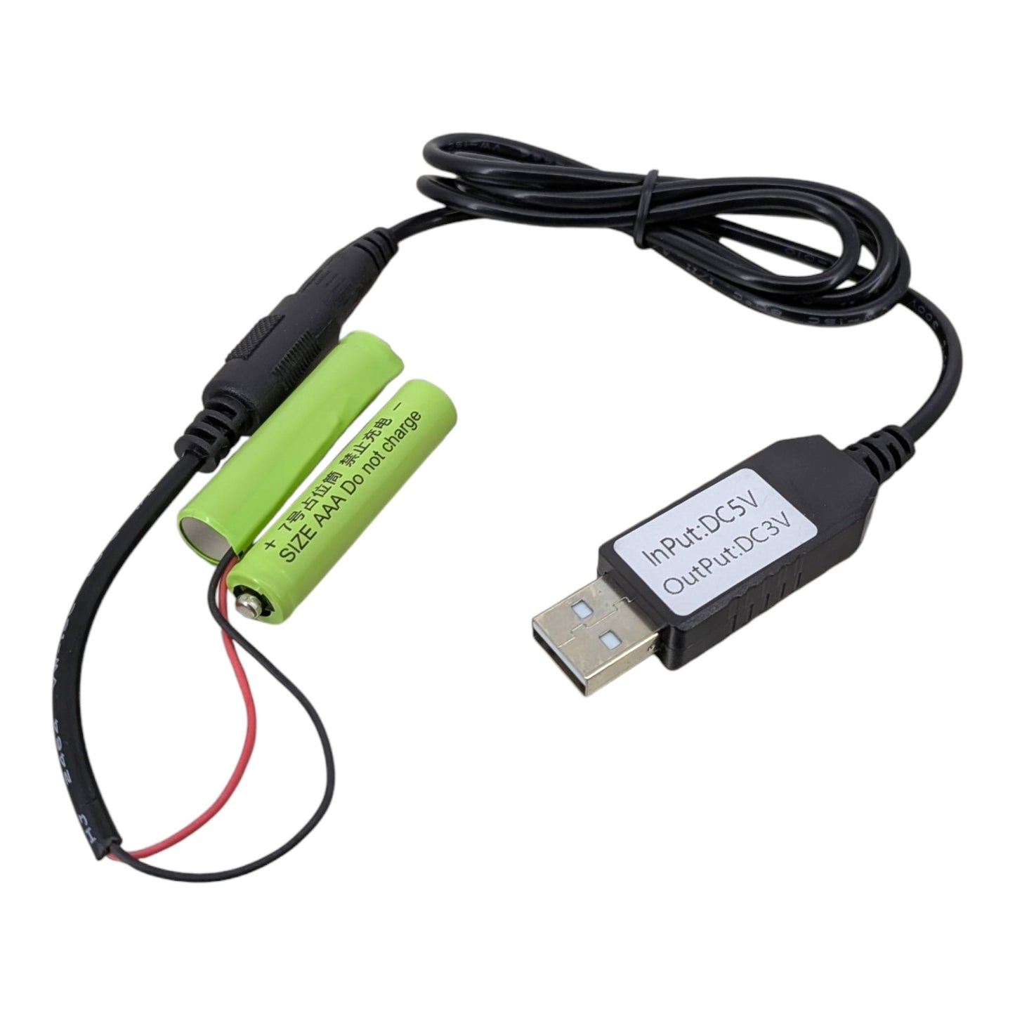 USB轉雙位AAA假電池 (3V) 1米長。完美替代遙控器或小家電電池，免除經常買電的煩惱。