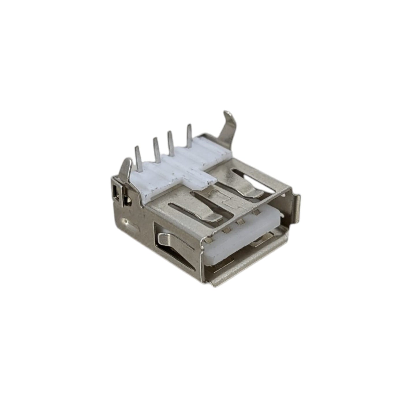 單層 USB 2.0 Type-A 母座 (PCB穿孔式)。4-Pin 數據及供電標準，適合各類電子DIY及工程開發。