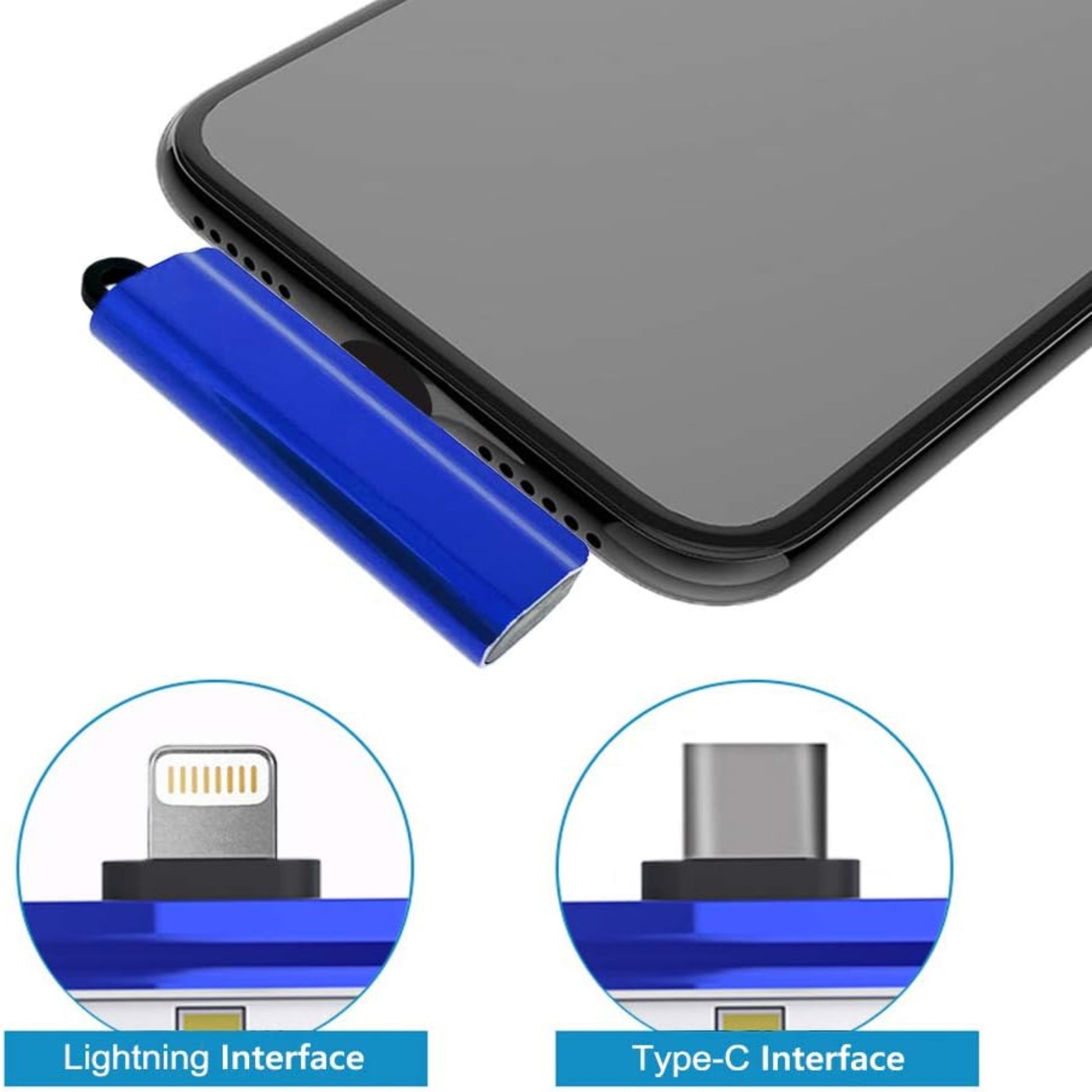 Blue portable UV phone sterilizer with keychain attachment, shown with smartphone