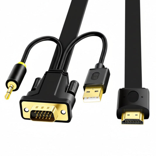 1M VGA to HDMI converter cable with 3.5mm audio and USB power for 1080P HD video transmission.