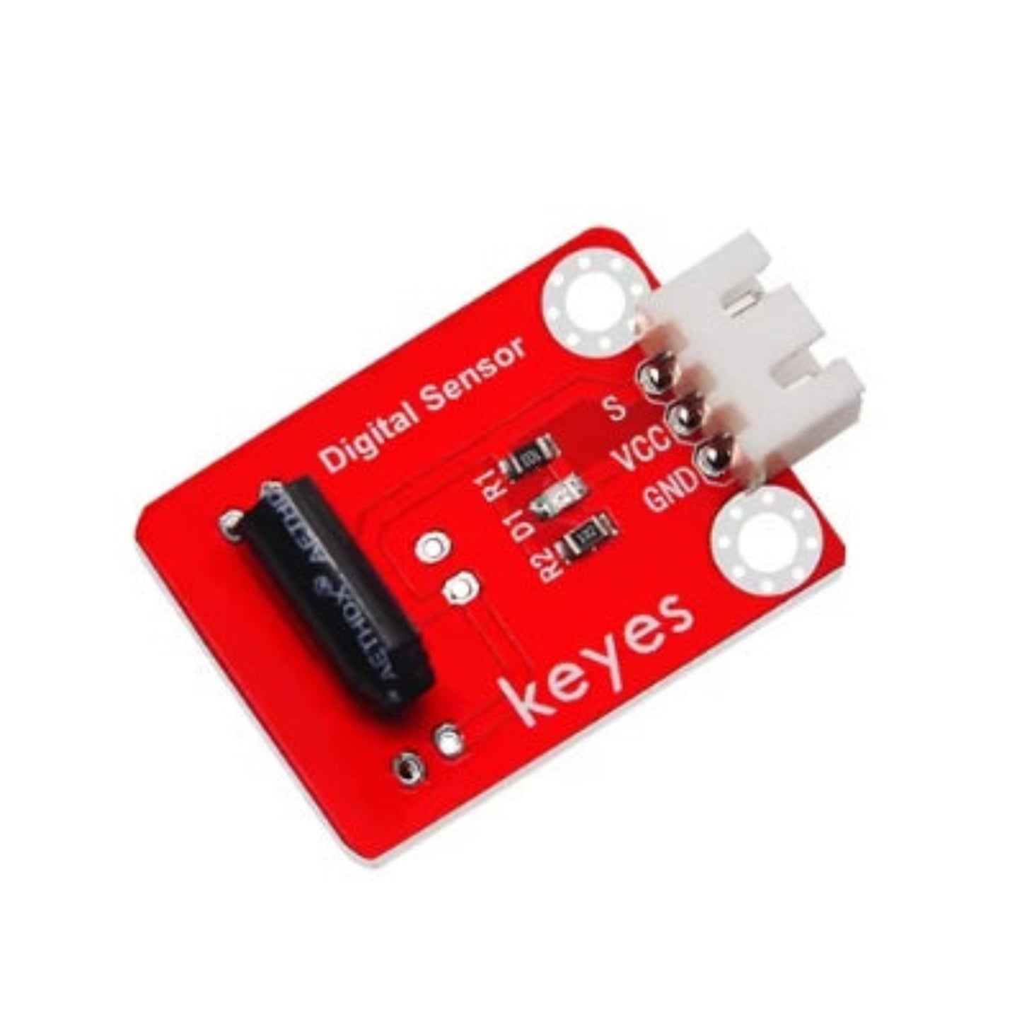 Side view of vibration sensor showing SW-18010P black cylindrical switch.