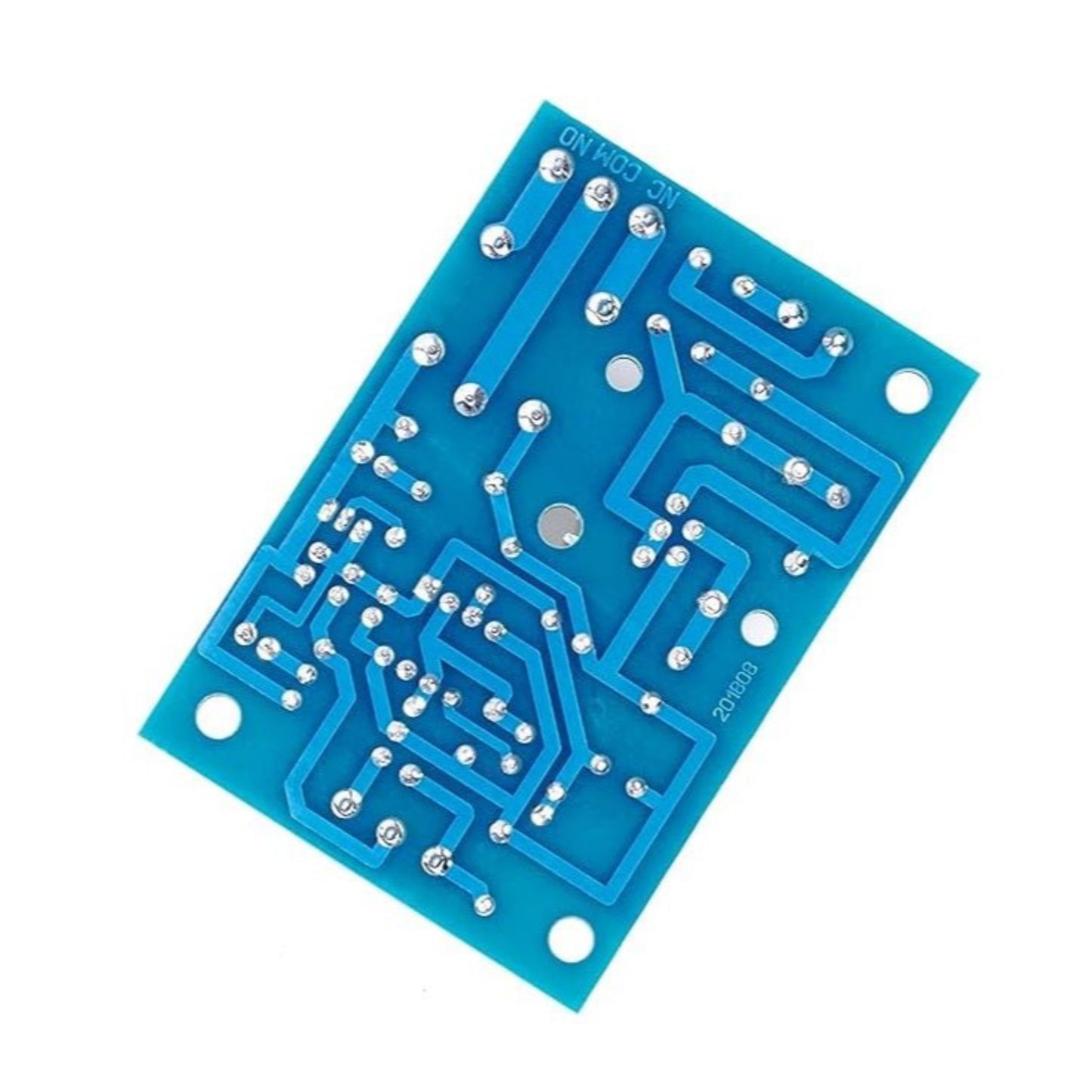 Water level controller module PCB circuit board with traces and solder points for water detection automation.