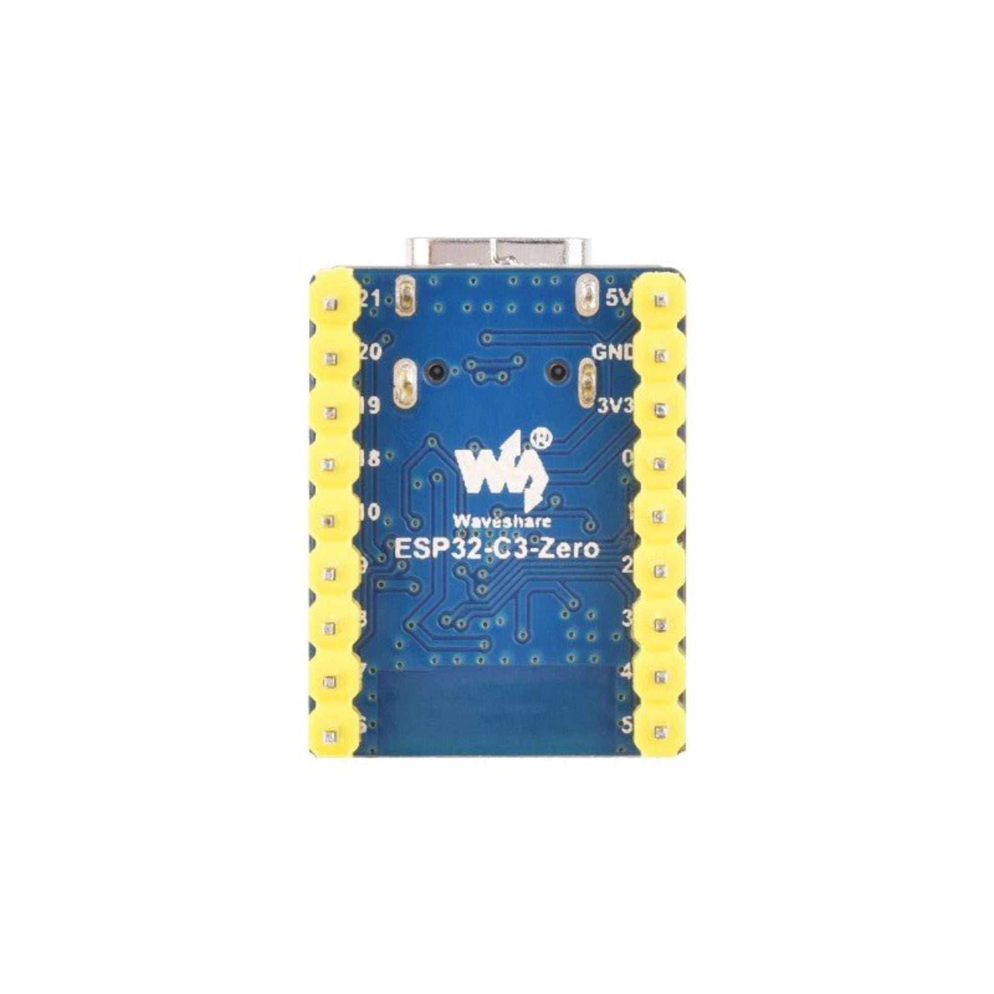 ESP32-C3 Zero Development Module with GPIO pins, 5V and 3.3V power supply, and compact design for projects.
