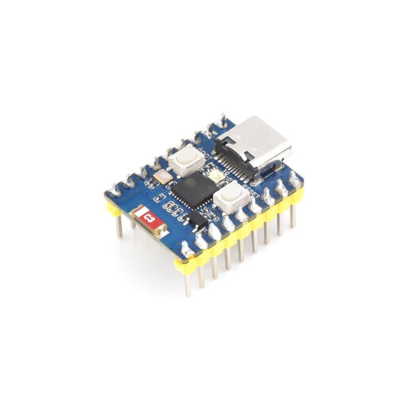 ESP32-C3 Mini Development Board featuring USB interface, GPIO pins, and compact design for IoT projects.
