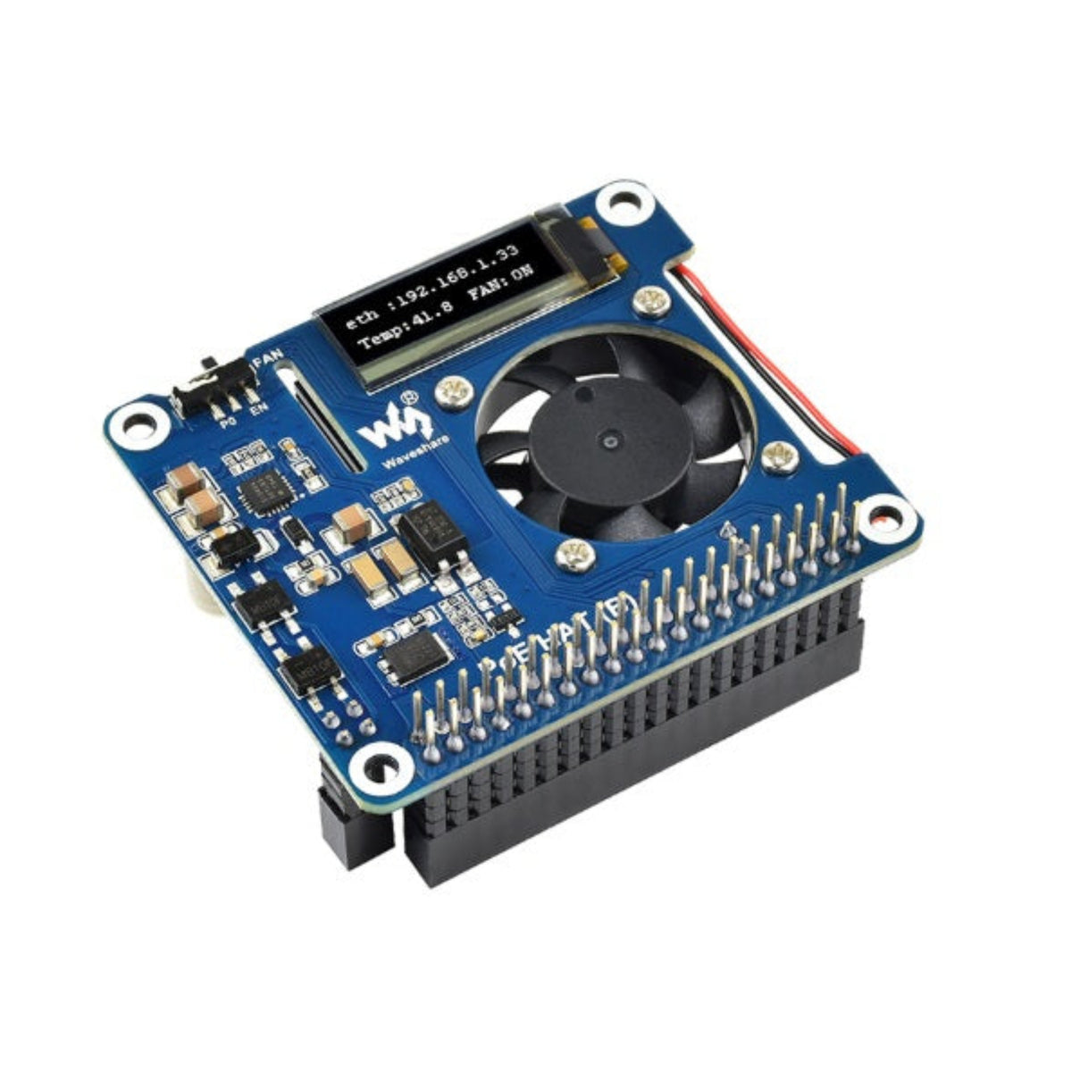 Waveshare PoE HAT (B) 適用於 Raspberry Pi，配備 0.91 吋 OLED 熒幕及散熱風扇。深水埗實體店提供技術支援。