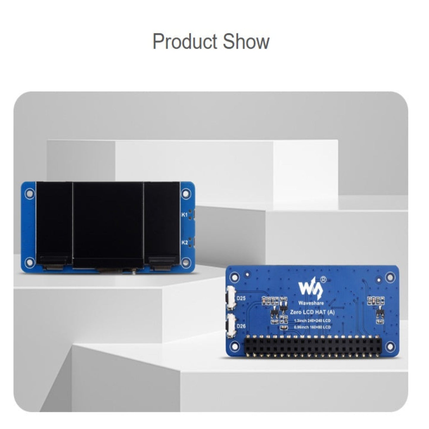 Front and back hardware view of the Waveshare Zero LCD HAT (A) for Raspberry Pi series.