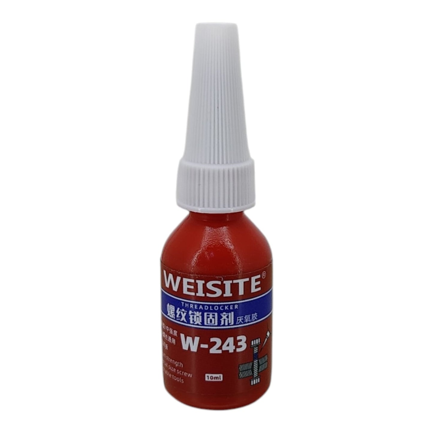 WEISITE W-243 Blue Threadlocker bottle 10ml front view.