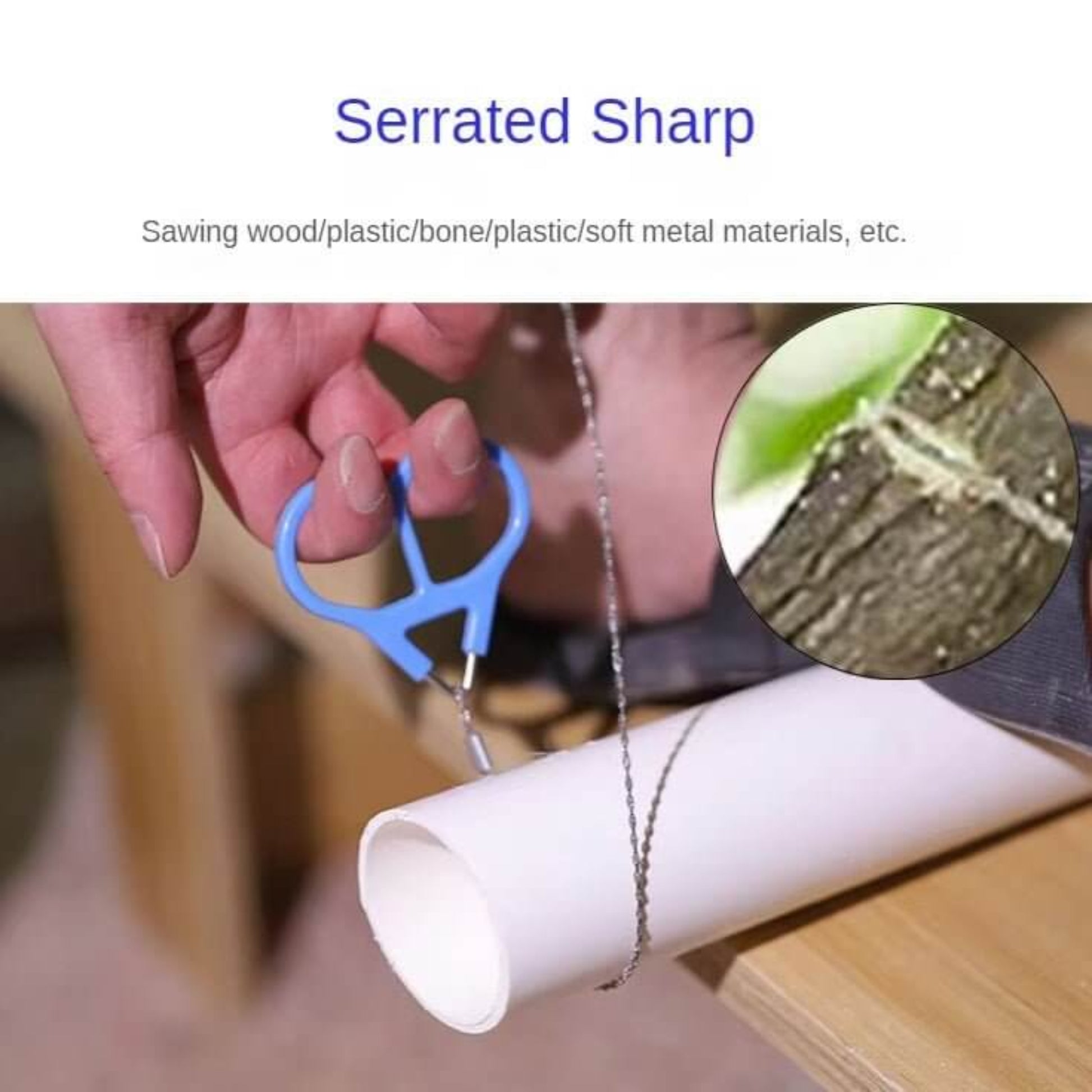 Wire Saw (Stainless Steel) – Pocket-Sized Cutter for Wood, PVC in use to cut through PVC and other materials.