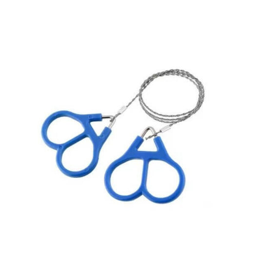 Wire Saw (Stainless Steel) – Pocket-Sized Cutter for Wood, PVC with blue handles and braided wire.