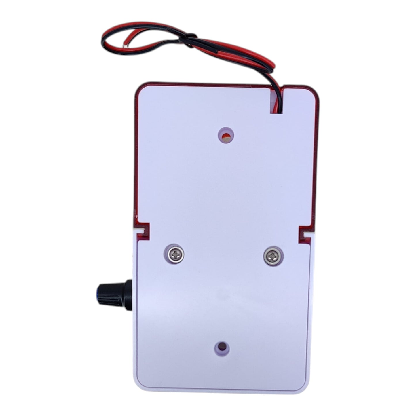 Back mounting plate of the 12V wired alarm system showing screw holes