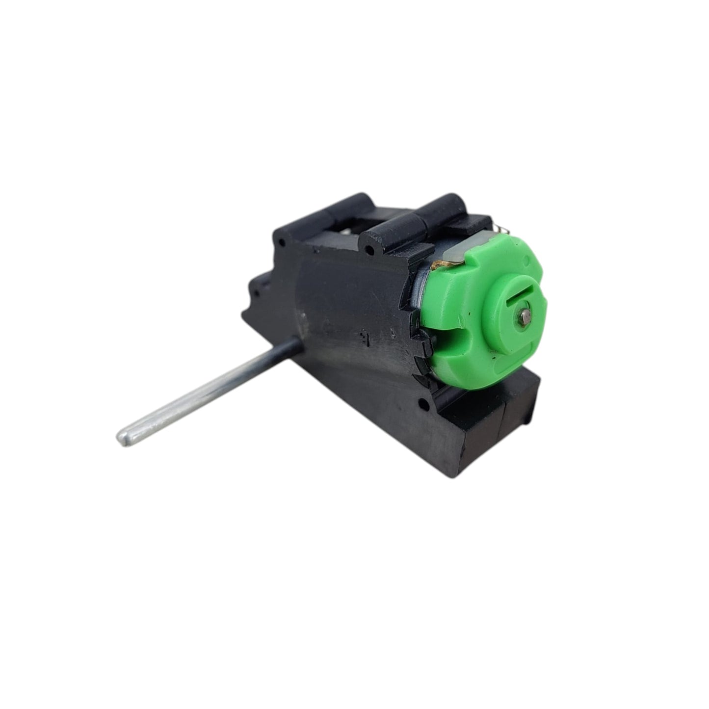Angled view of the dual shaft worm gearbox, highlighting the compact 45x22x29mm plastic housing.
