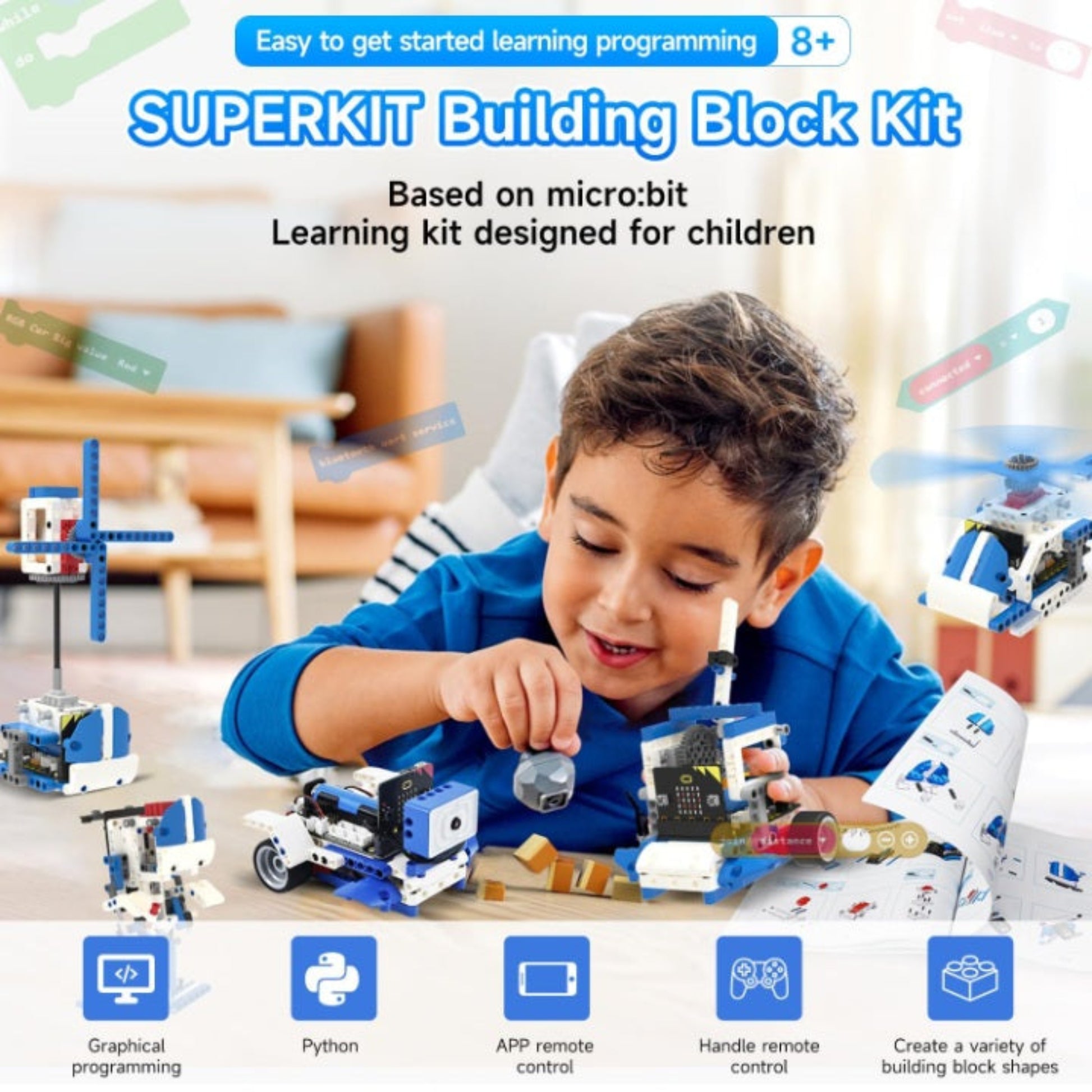 High-quality ABS plastic building block components for the 16-in-1 Micro:bit STEM robotics set.