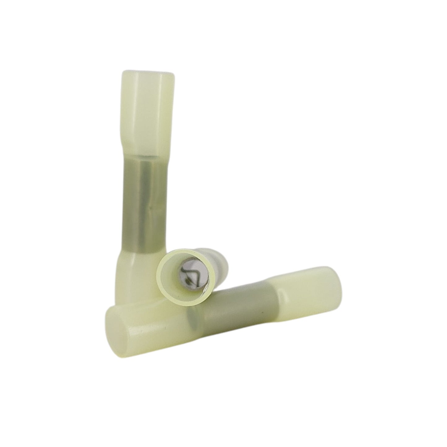Yellow heat shrink butt connector for 10 to 12 AWG wires
