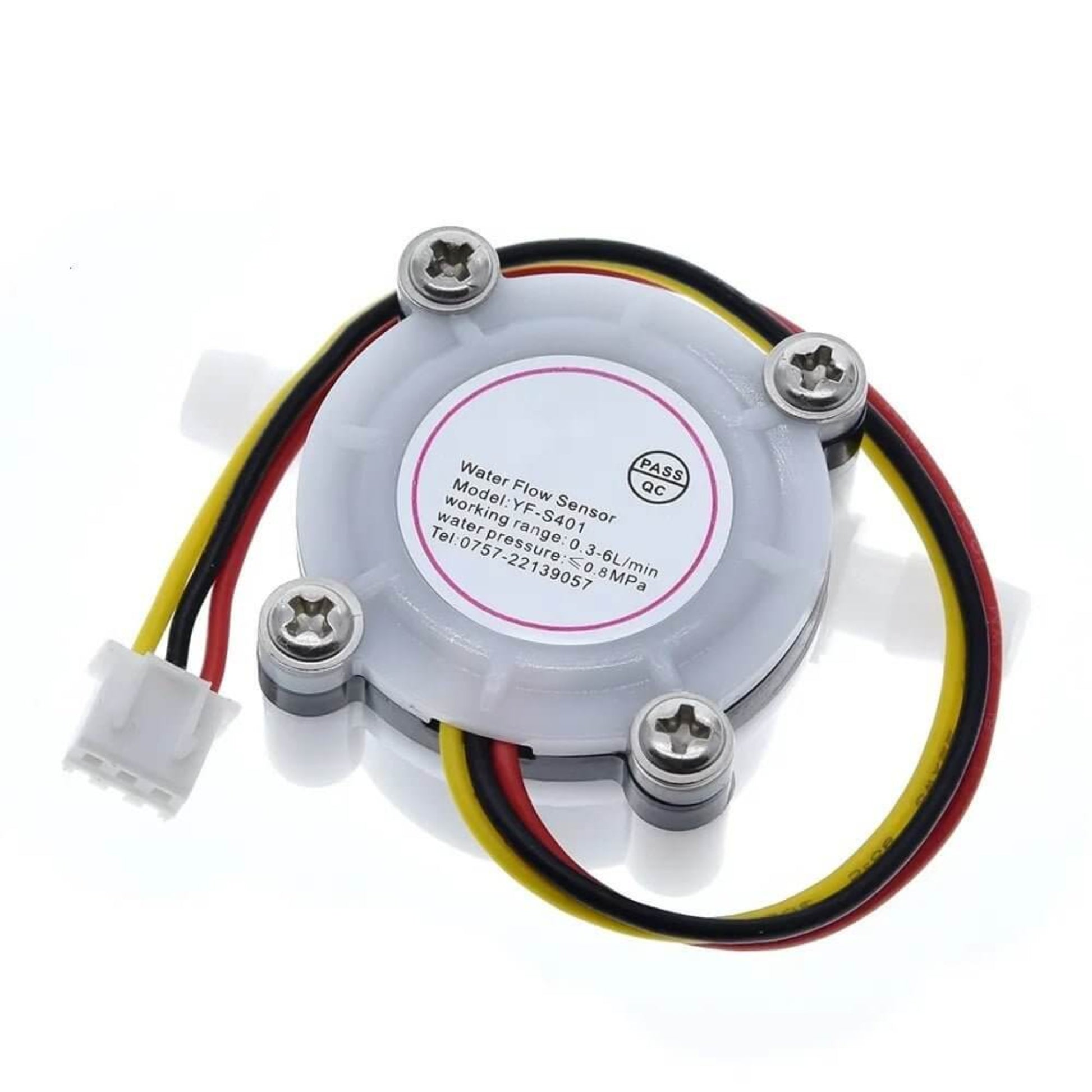 Complete YF-S401 water flow sensor on a white background.
