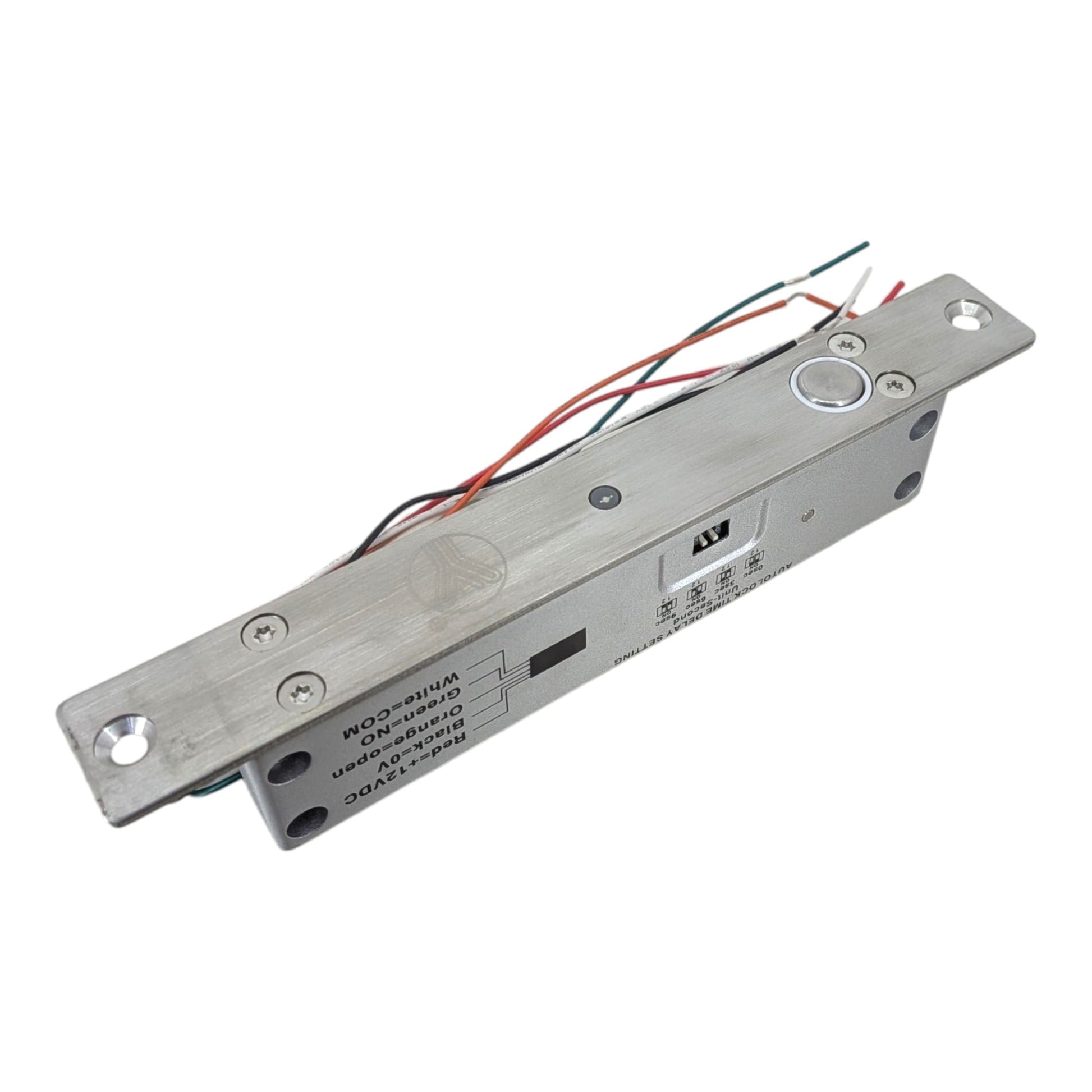 意林 YB-500A(LED) 斷電開門電插鎖，展示 304 不銹鋼面板及 12V 供電接線，適合香港辦公室門禁系統。