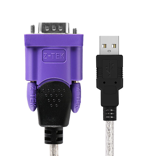 Z-TEK ZE628 USB to RS485/422 adapter cable with purple DB9 and black USB ends