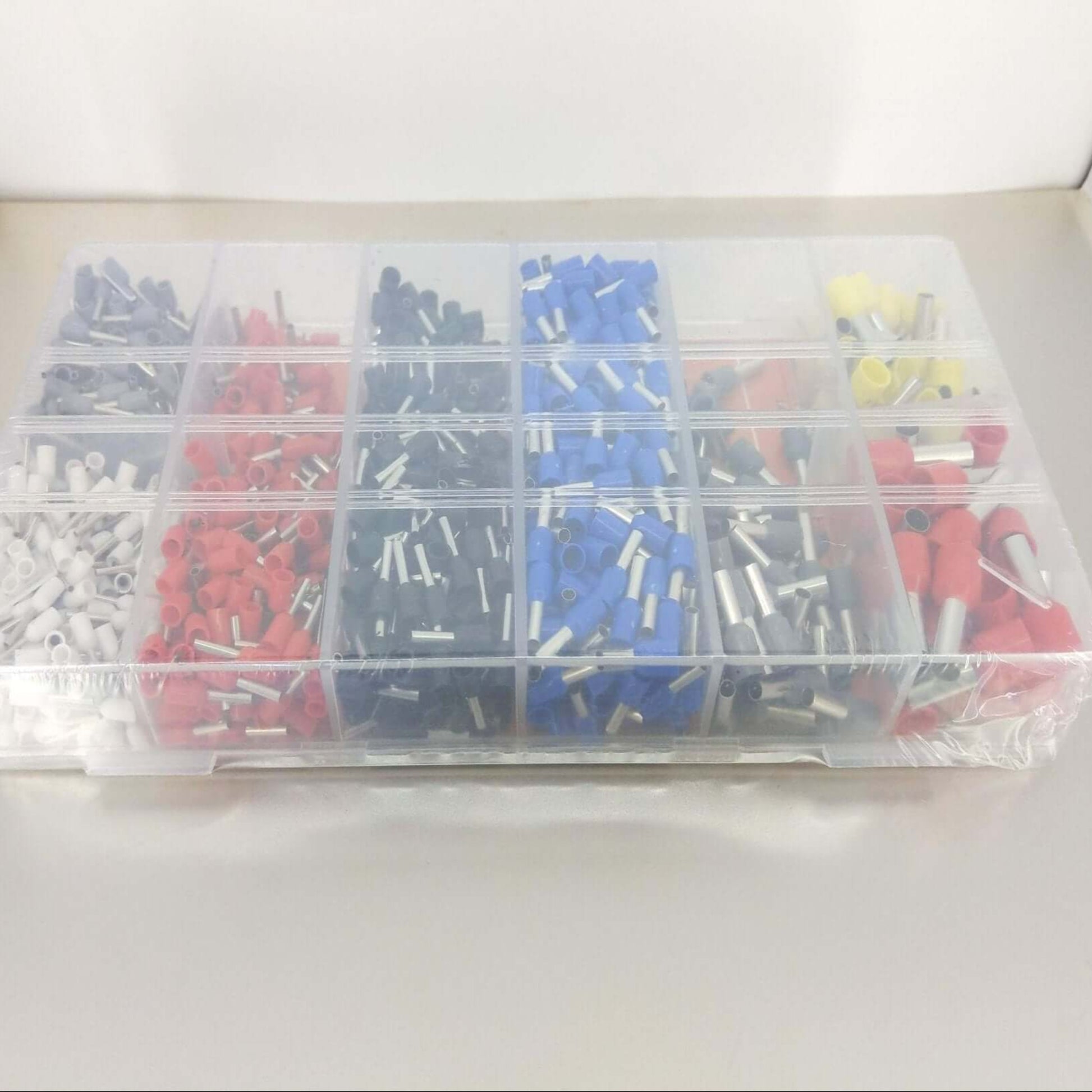 The sealed and packaged 1200-piece wire ferrule crimping kit as the customer will receive it, showing the front label.