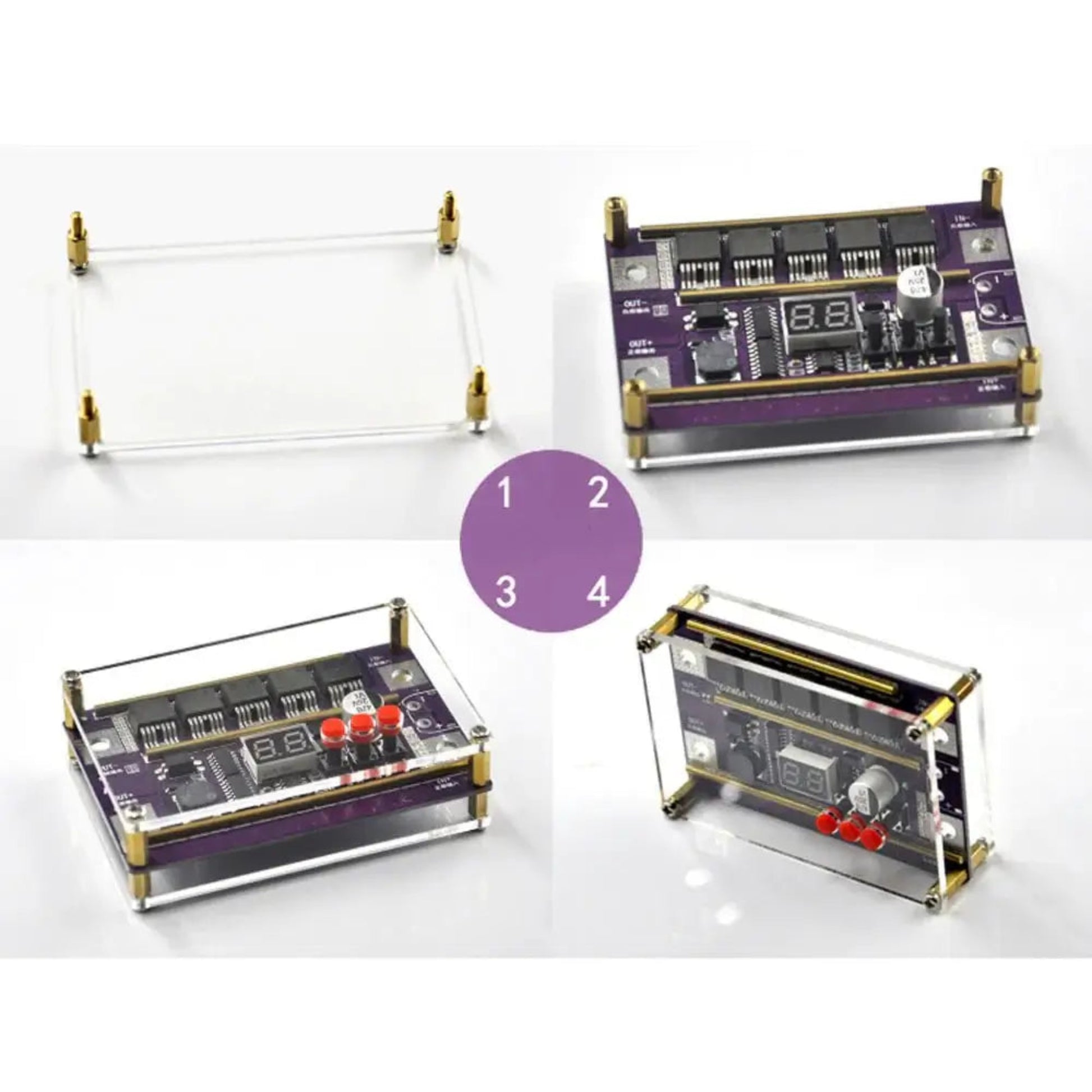 12V Spot Welder DIY Kit control board with adjustable settings and clear casing, showcasing power control features.