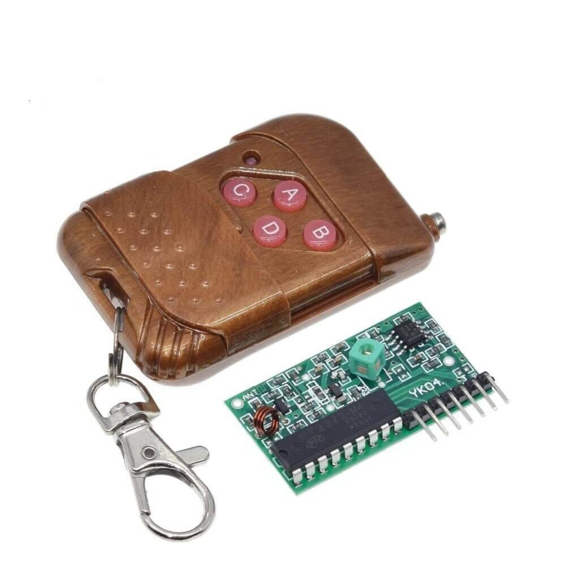 2262/2272 4-way 433MHZ wireless remote control and ASK decoding receiver board with A/B/C/D buttons.