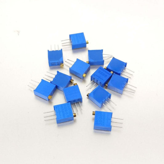 3296W adjustable potentiometer kit with 13 assorted blue trimmer resistors on a white background.