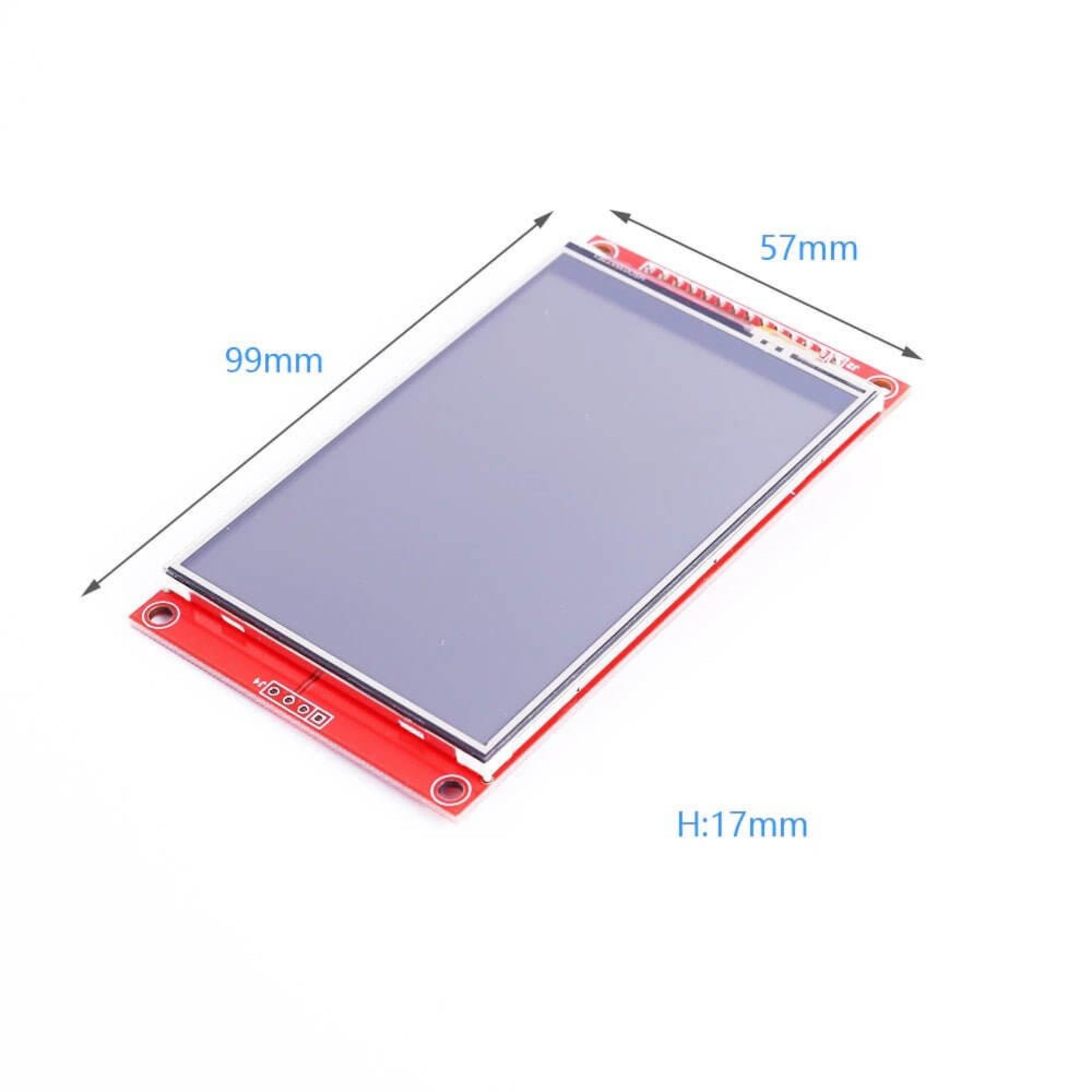 Physical dimensions of the 3.5-inch 480x320 TFT LCD display module: 99mm x 57mm x 17mm.