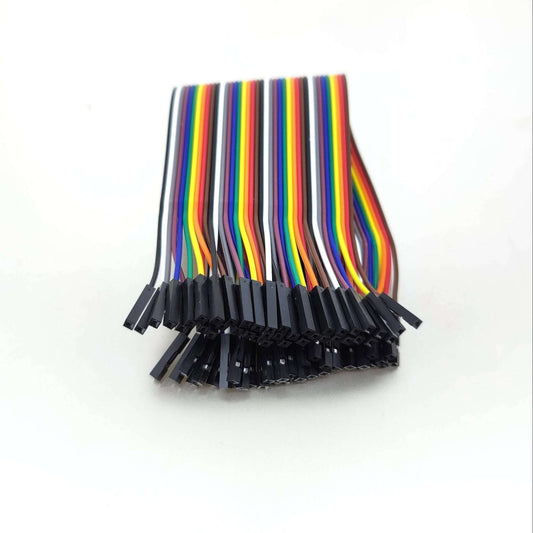 40-pin female-to-female jumper wires in various colors for breadboard and electronics projects.