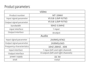 MT-VIKI AV Splitter 1 in 4 out 4 Port Rca Av Splitter