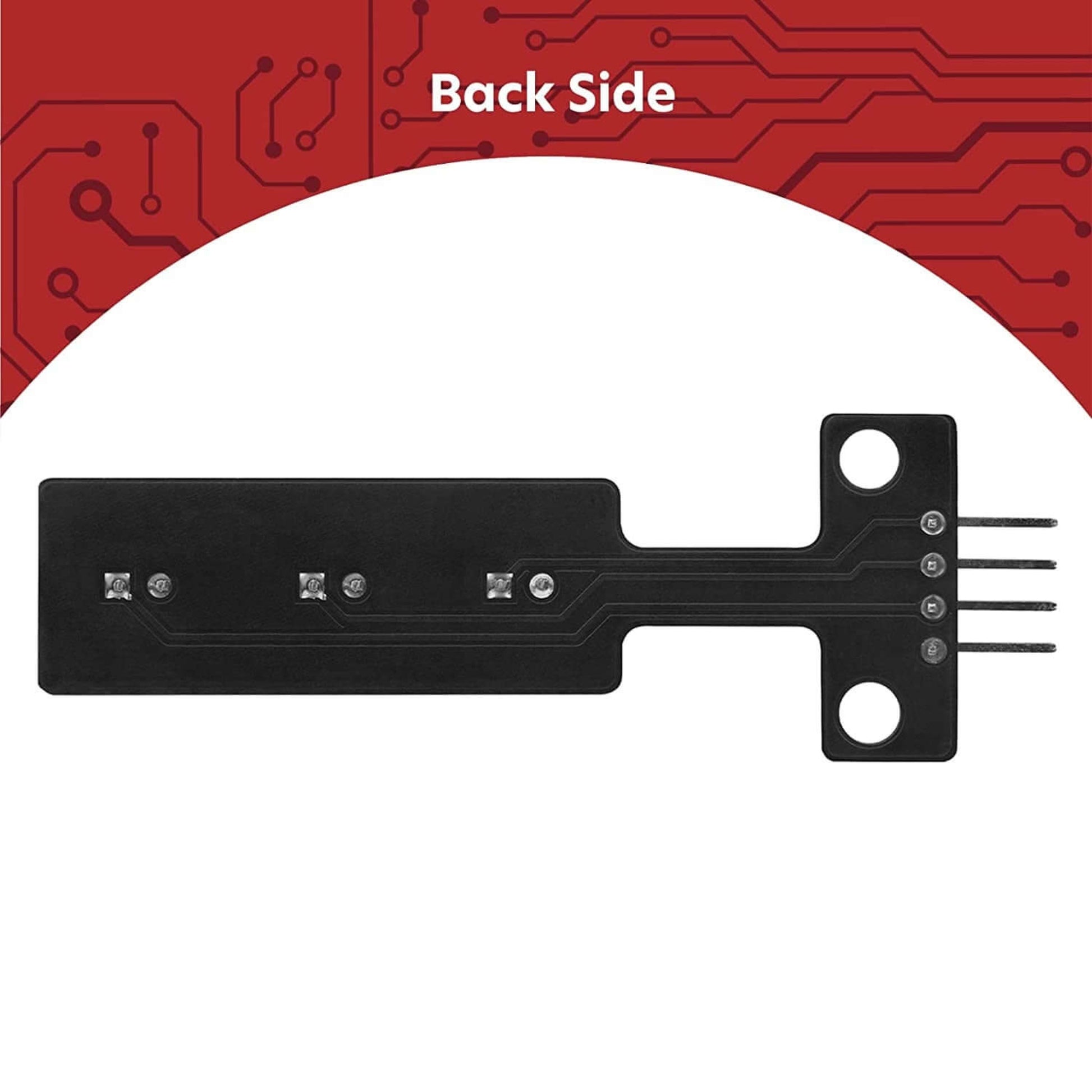 Back side view of a 5V LED Traffic Light Module showing connection pins and circuit layout.