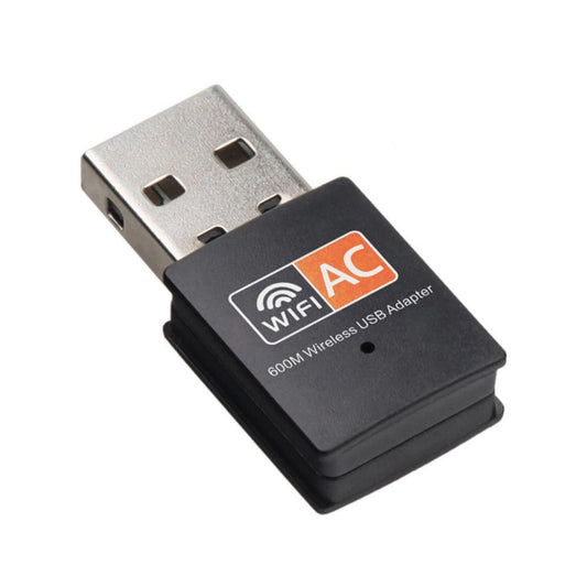600Mbps Dual-Band USB WiFi Adapter showcasing 2.4GHz and 5GHz connectivity for fast internet access, ideal for various devices.