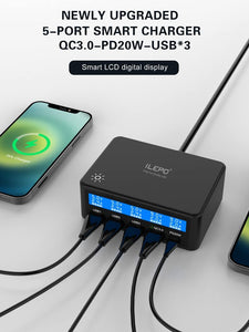 60w 5 Port USB Charger with LCD Display