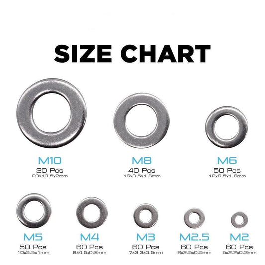M2 - M10 304 Stainless Steel Flat Washers Set 400 pcs - Sun Cheong Computer Company Limited