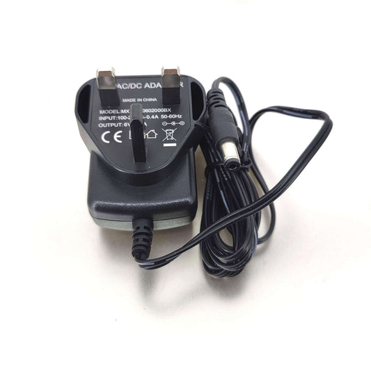 6V 2A AC adapter with 5.5mm x 2.1mm output connector, designed for versatile power supply applications.