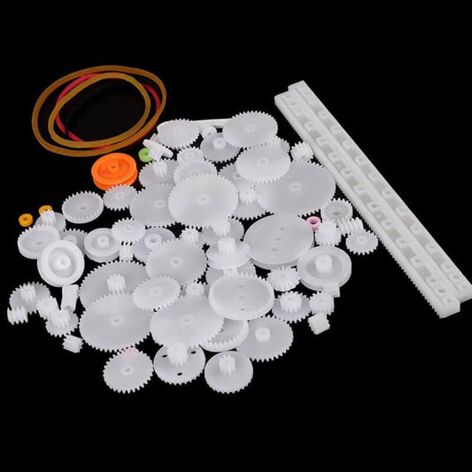 Complete 75-piece plastic gear set kit for DIY robots and toy models.