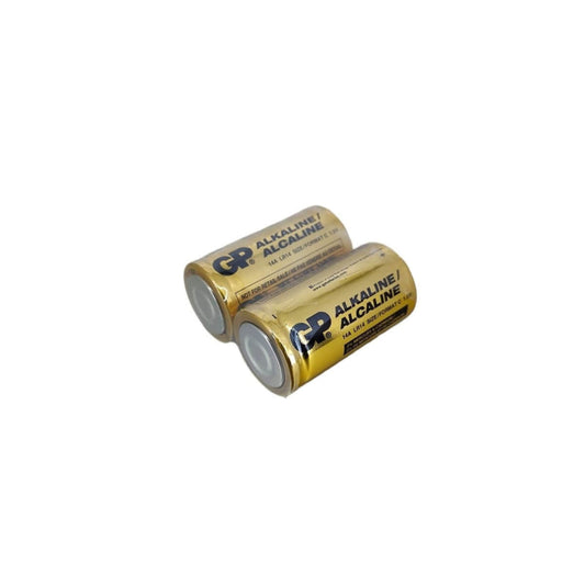GP 2pc C size alkaline batteries, 1.5V, ideal for high-powered electronics and toys, long-lasting power.