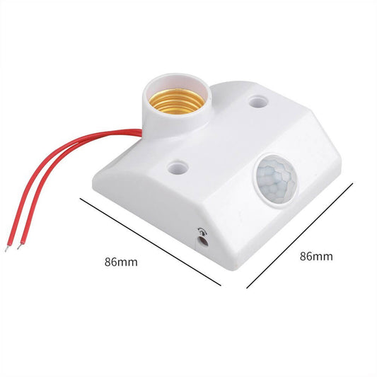 IR sensor E27 lamp holder with motion detector, dimensions 86mm x 86mm, ideal for automatic lighting solutions.