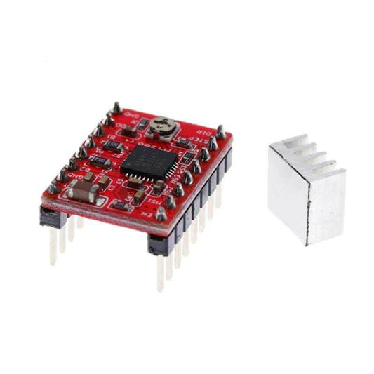 Reprap A4988 stepper motor driver module with heatsink for Arduino, supporting microstepping and bipolar motors.