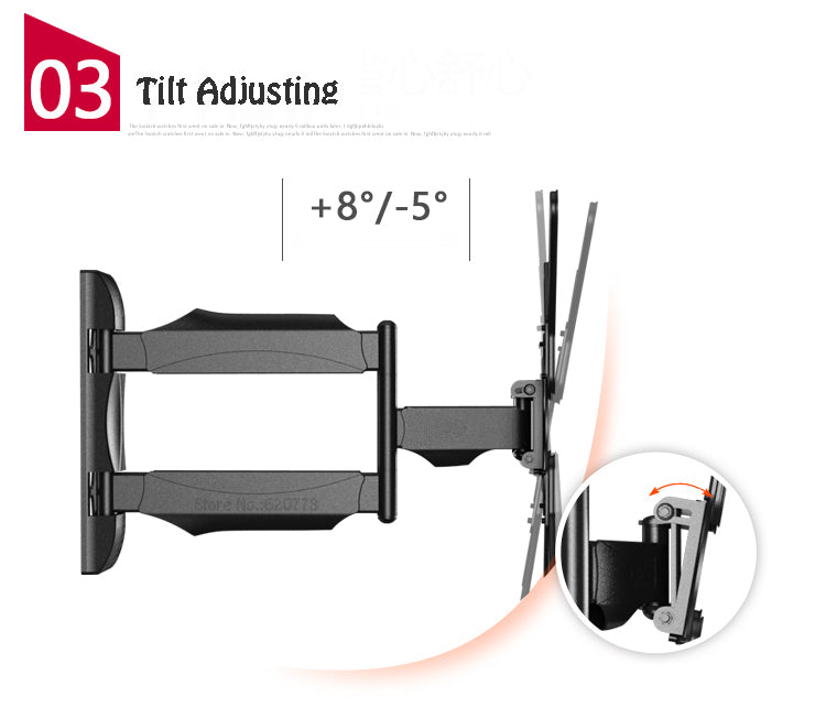 NB P4 wall mount arm extended, showing swivel functionality for left and right rotation.