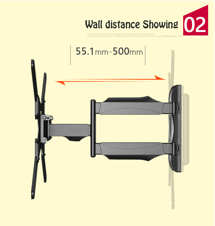 Side profile of NB P4 wall mount with TV, illustrating tilt range and extension capability.