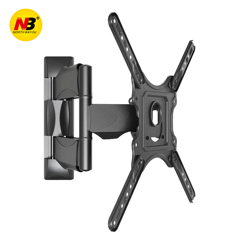 NB P4 wall mount securely attached to the back of a TV, highlighting screw positions.