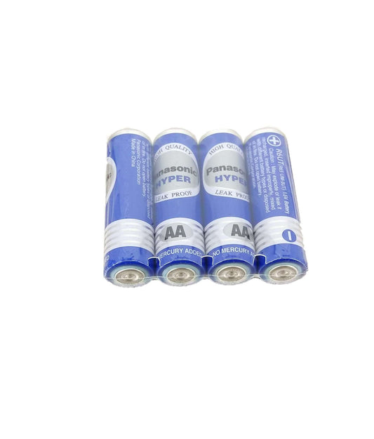 Panasonic Hyper Manganese AA batteries pack of 4, high energy output, leak-proof design, ideal for devices.