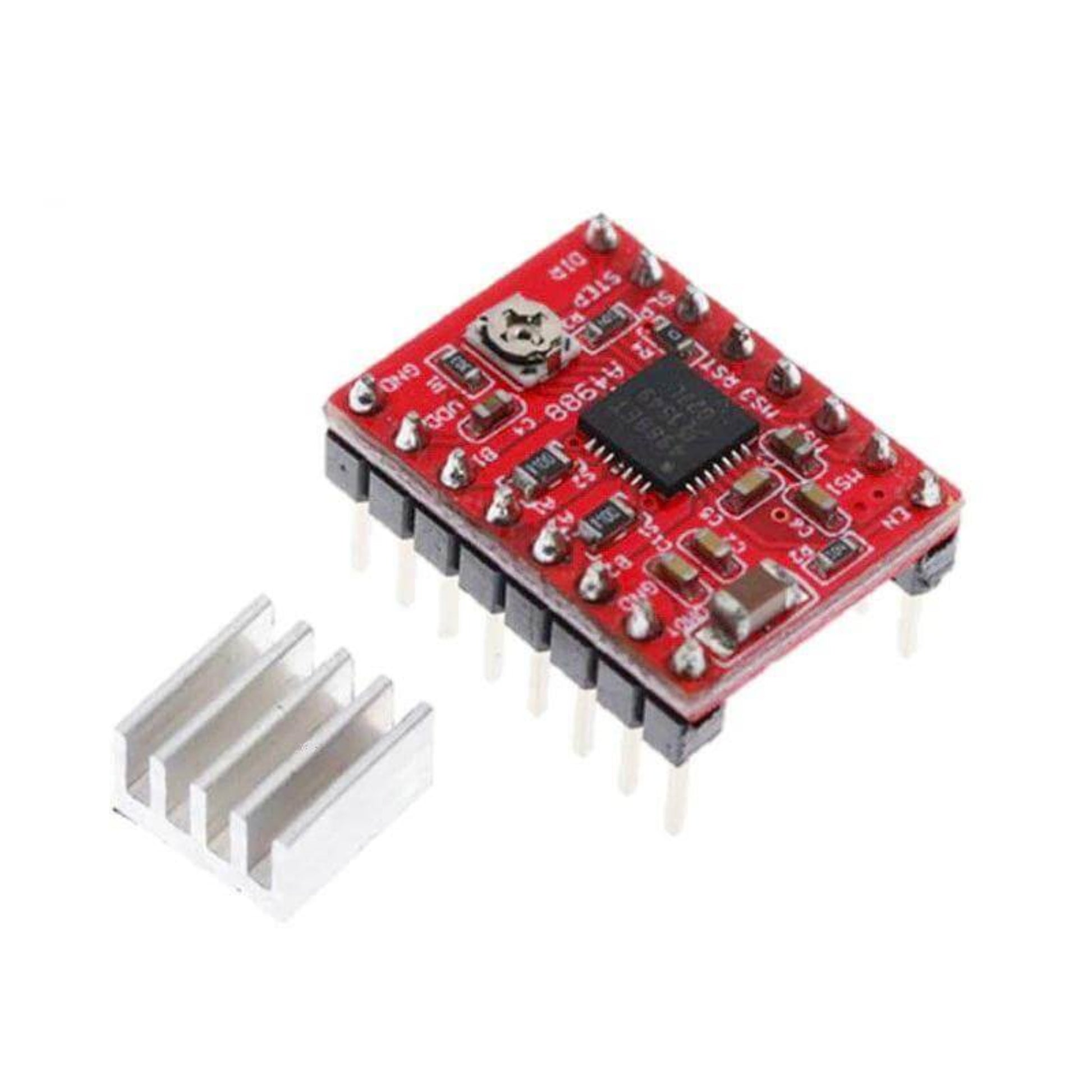Reprap A4988 stepper motor driver module with heatsink for Arduino, microstepping motor control.