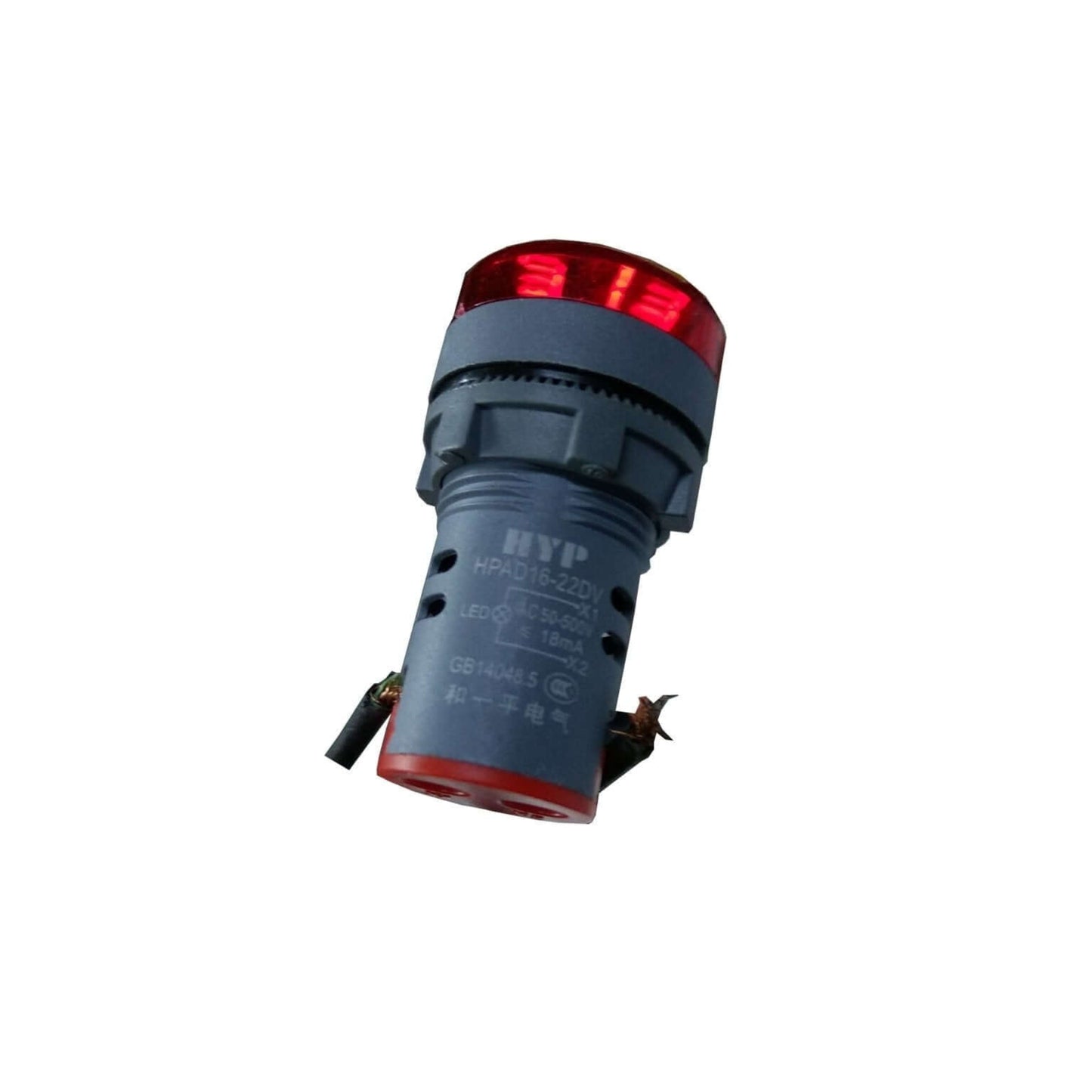 LED warning light with red indicator for AC voltage applications, used in power and telecommunication systems.