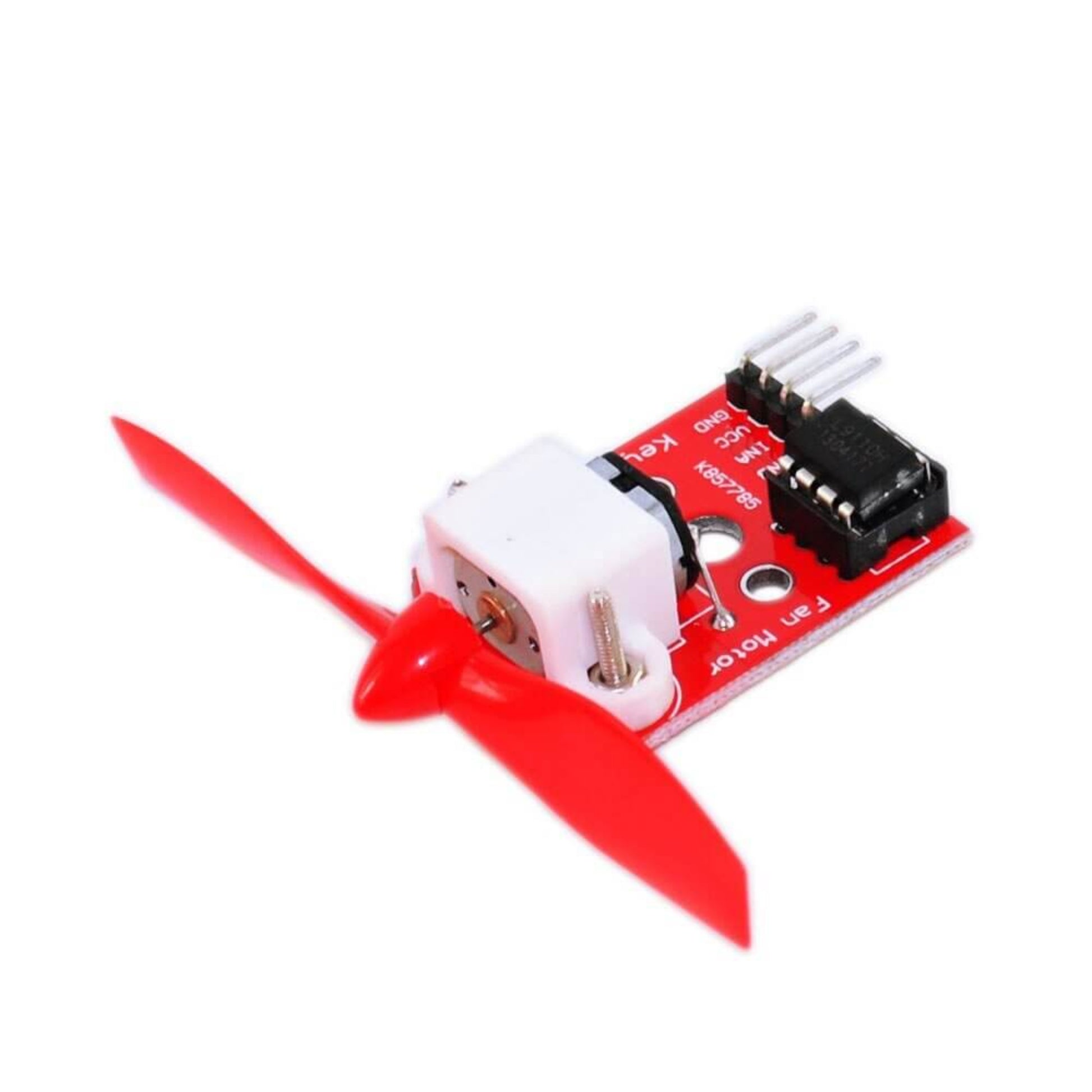 5V L9110 Fan Motor Module with red propeller for Arduino projects, ideal for robotics and DIY applications.