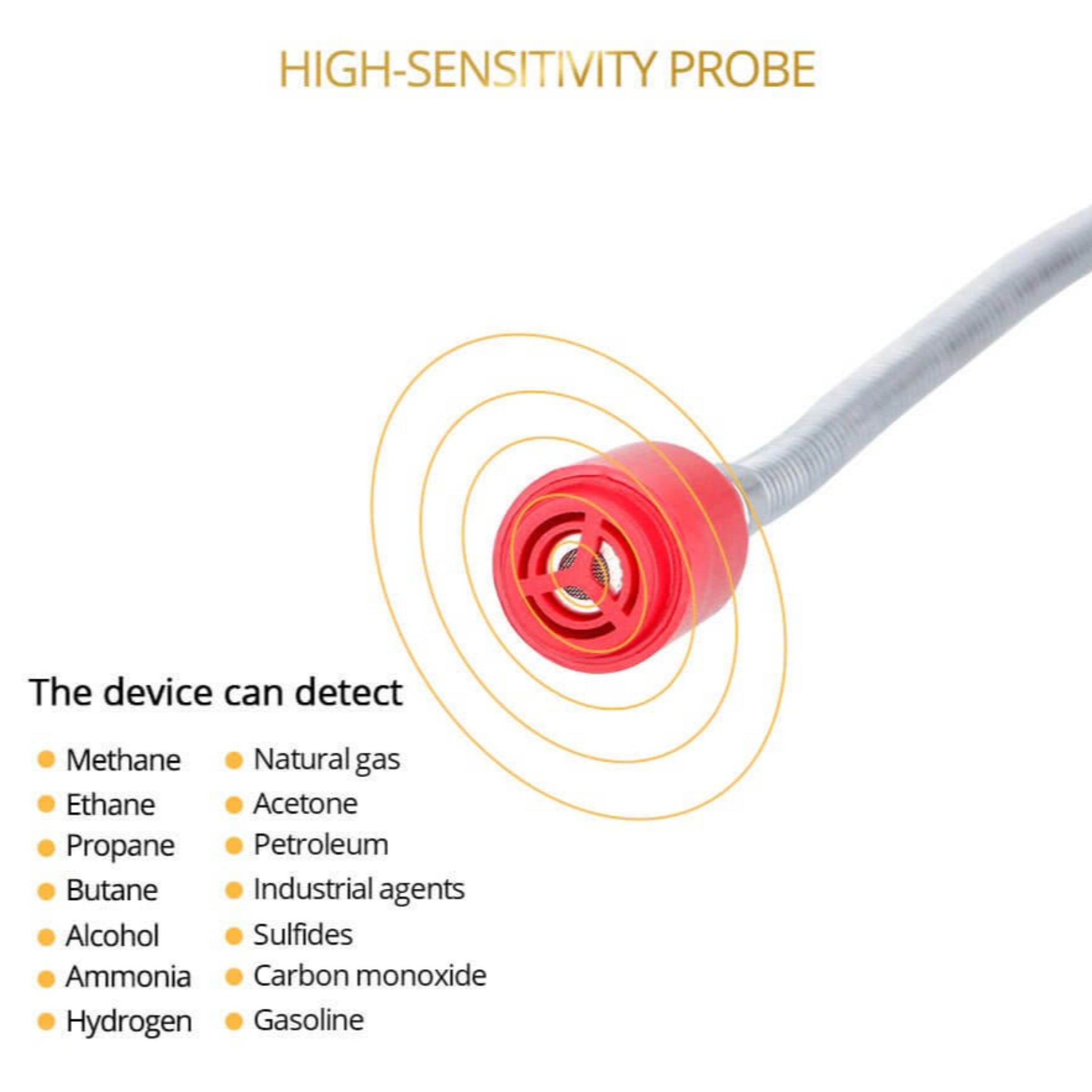 AS8800L high-sensitivity probe detects methane, natural gas, propane, and more combustible gases.