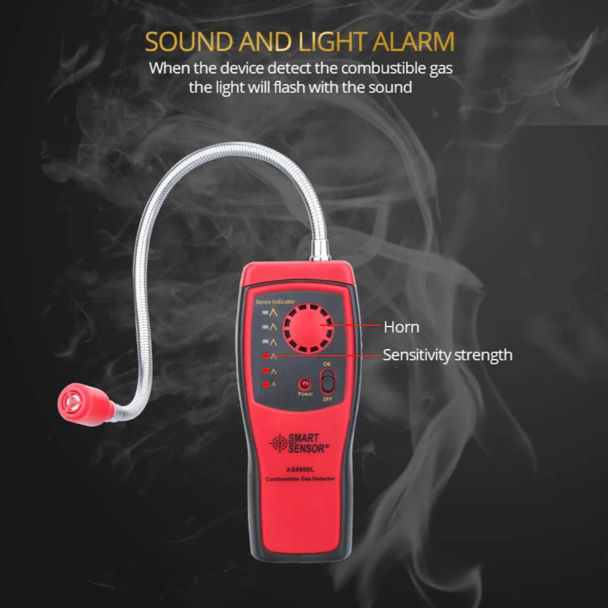 AS8800L combustible gas detector with sound and light alarm for leak detection.